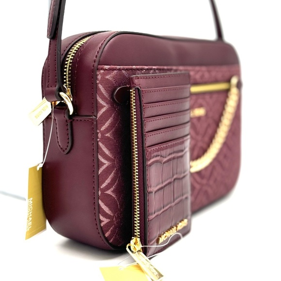 Michael Kors Large EW Crossbody Bag & Travel TZ Card Case Wallet Ox Blood Multi - Picture 4 of 14